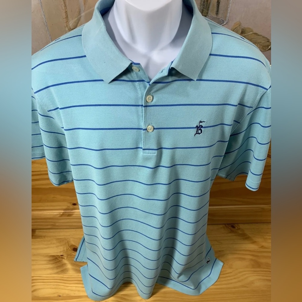 VINEYARD VINES Mens Large Polo Golf Short Sleeve Shirt Teal Blue Striped EUC